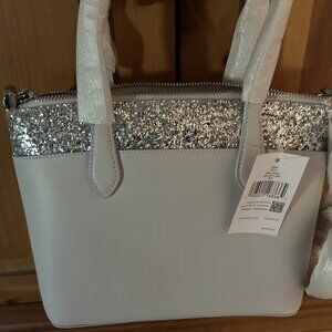 NWT ♠️Kate Spade New York Flash Glitter Tote Gray Silver Glitter Bling Gift Bag!